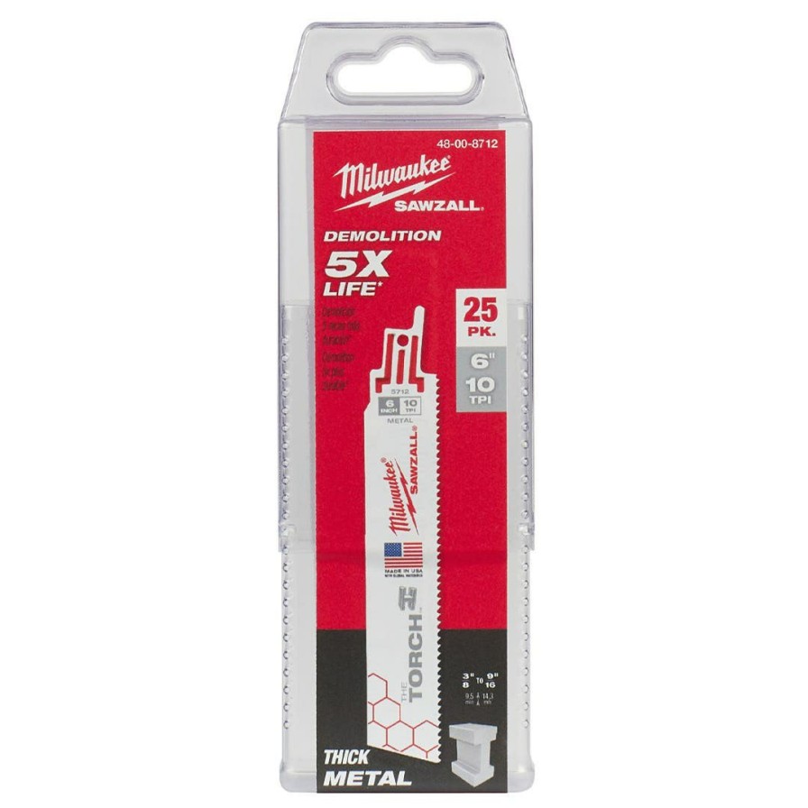 Accessories Milwaukee Tools | Milwaukee 6" Sawzall Blades 10 Tpi Torch (25 Pack) 48-00-8712