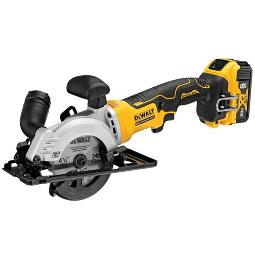 Power Tools DeWalt | Dewalt Atomic 20V Max Brushless 4-1/2" Cordless Circular Saw 5Ah Kit Dcs571P1