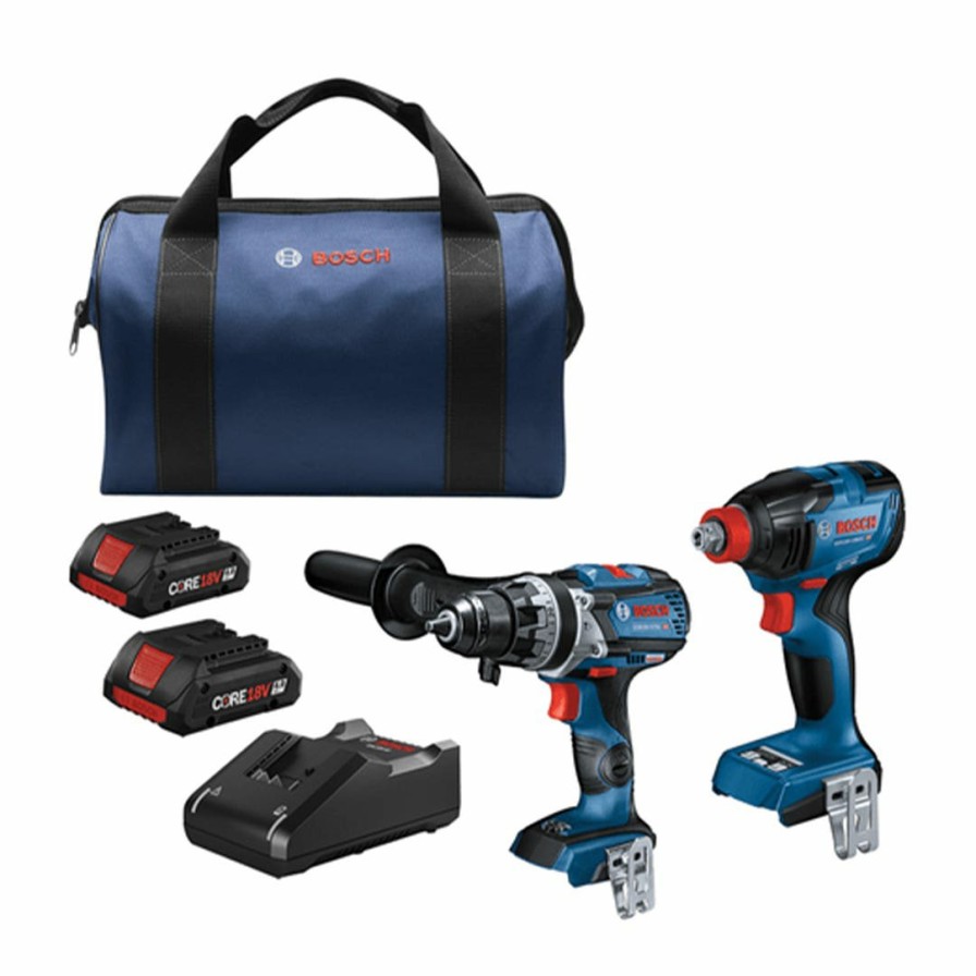 Power Tools Bosch Power Tools | Bosch 18V 2-Tool Combo Kit With Impact Driver/Wrench, Hammer Drill/Driver And Batteries Gxl18V-227B25