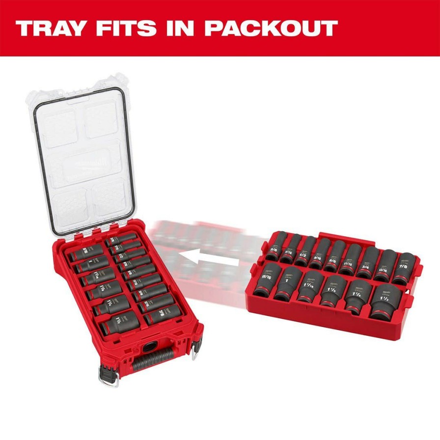 Accessories Milwaukee Tools | Milwaukee 15Pc. Shockwave Impact Duty 1/2" Drive Sae Packout Deep Socket Tray Set 49-66-6817