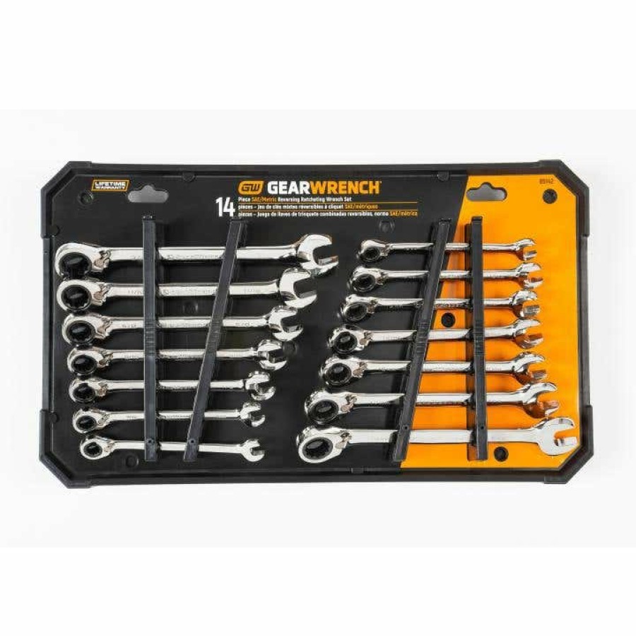 Hand Tools Gearwrench Tools | Gearwrench 14 Pc. 72-Tooth 12 Point Reversible Ratcheting Combination Sae/Metric Wrench Set 85142