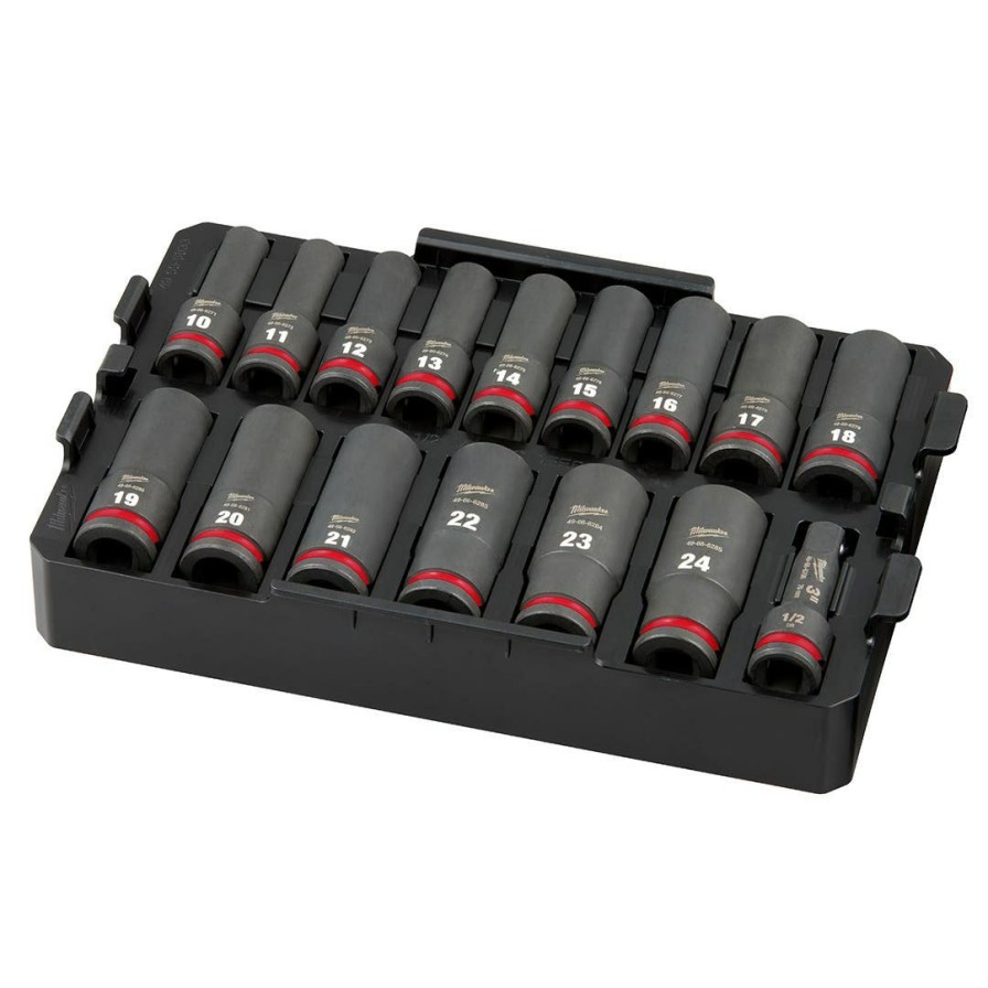 Accessories Milwaukee Tools | Milwaukee 16Pc. Shockwave Impact Duty 1/2" Drive Metric Packout Deep Socket Tray Set 49-66-6818