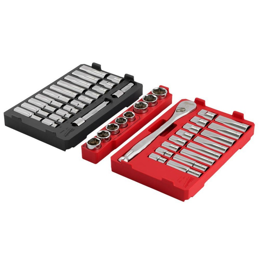 Hand Tools Milwaukee Tools | Milwaukee 47Pc 1/2" Drive Sae & Metric Ratchet & Socket Set With Packout Organizer 48-22-9487