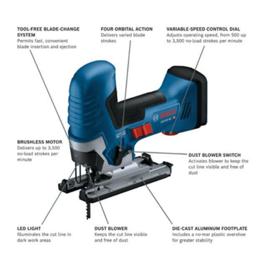 Power Tools Bosch Power Tools | Bosch 18V Brushless Barrel-Grip Jig Saw (Bare Tool) Gst18V-50Bn