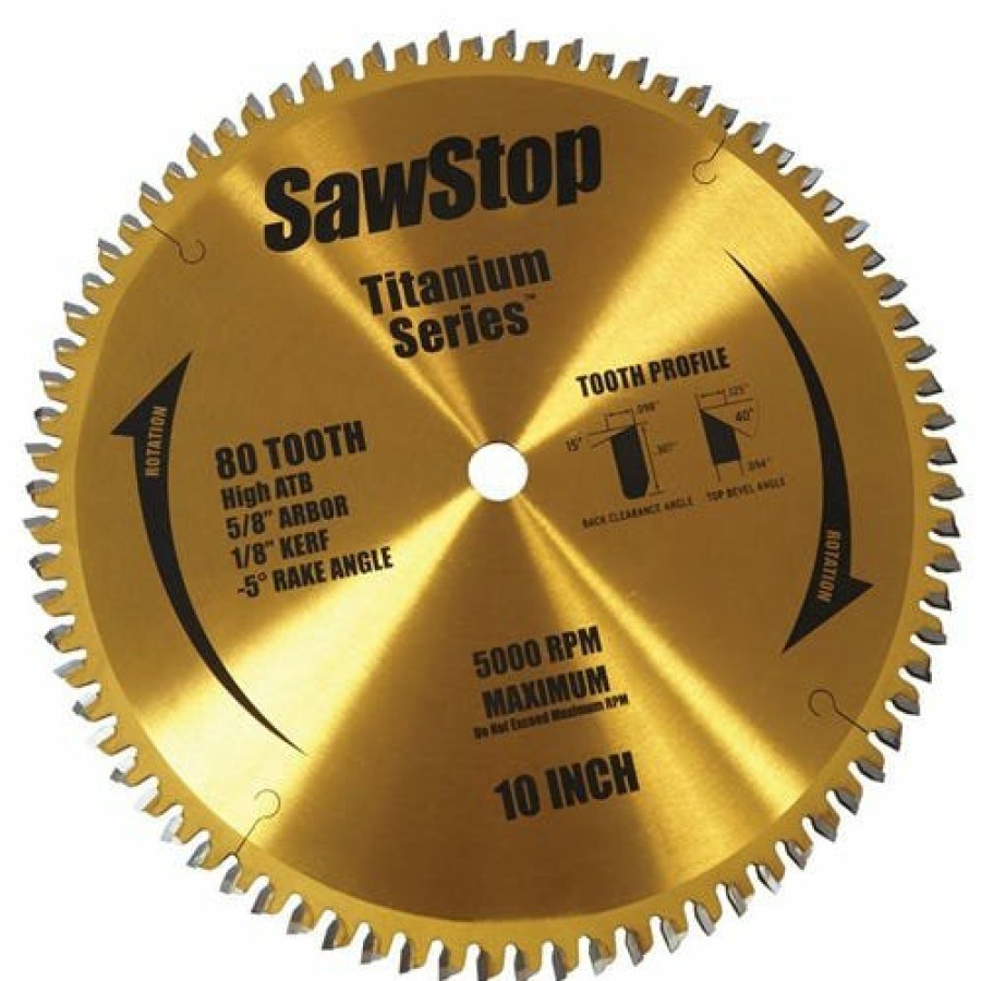 Accessories SawStop Table Saws | Sawstop 10" 80-Tooth Titanium Series Woodworking Table Saw Blade Bts-P-80Hatb