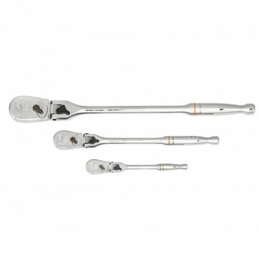 Hand Tools Gearwrench Tools | Gearwrench 3 Pc. 1/4", 3/8" & 1/2" Drive 90-Tooth Locking Flex Head Teardrop Ratchet Set 81276T