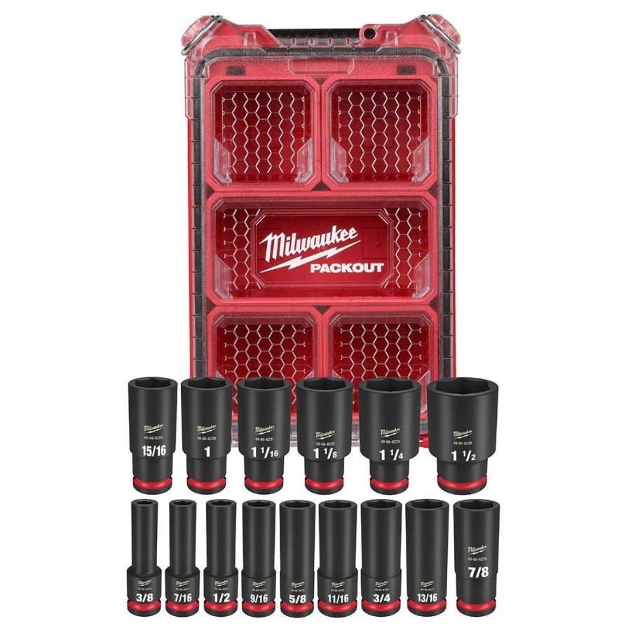 Accessories Milwaukee Tools | Milwaukee 15Pc. Shockwave Impact Duty 1/2" Drive Sae Packout Deep Socket Set 49-66-6802