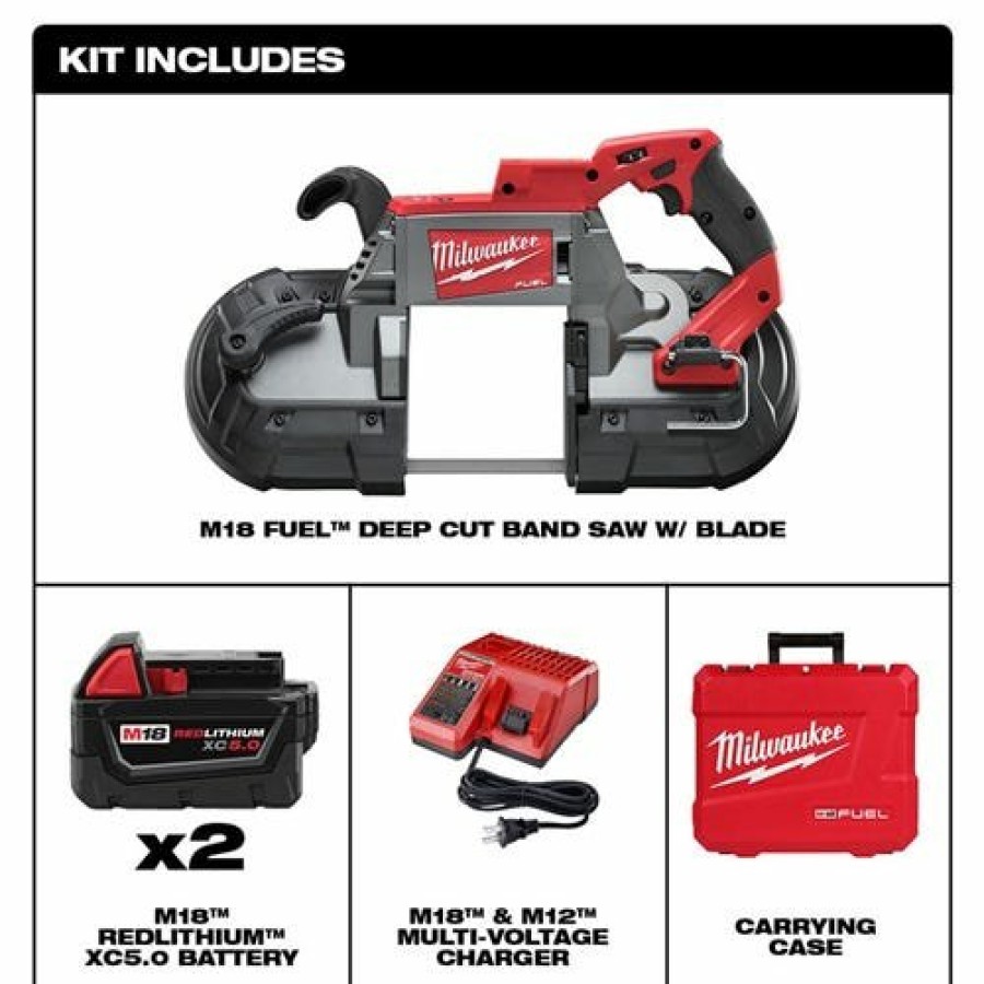 Power Tools Milwaukee Tools | Milwaukee M18 Fuel 5" Deep Cut Band Saw 2 Battery (5.0Ah) Kit 2729-22