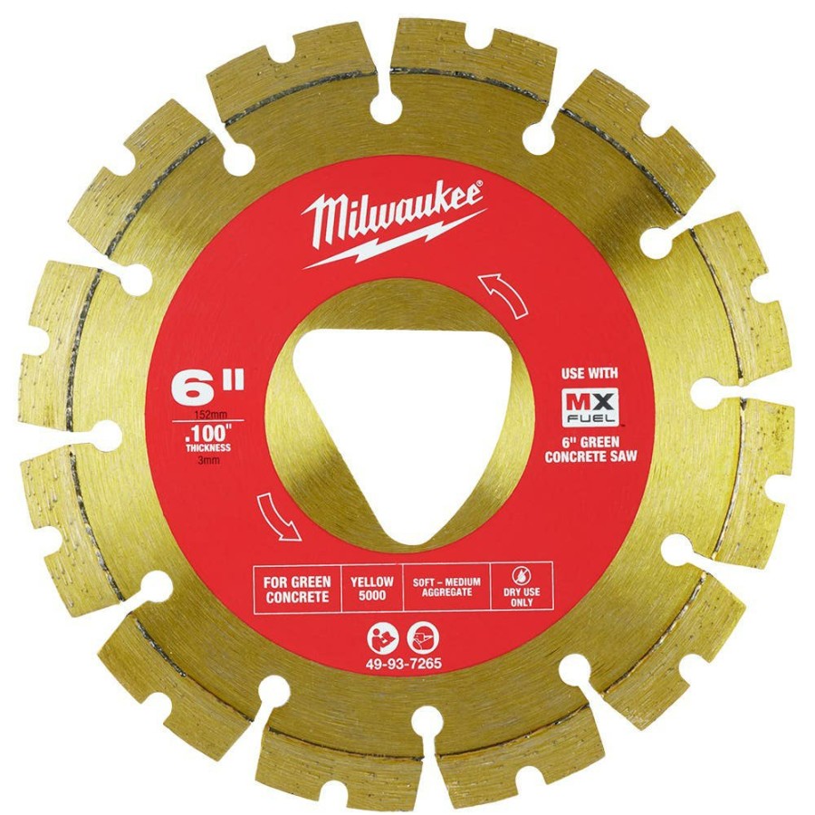 Accessories Milwaukee Tools | Milwaukee Yellow 6" X .100" Diamond Blade For Green Concrete 49-93-7265