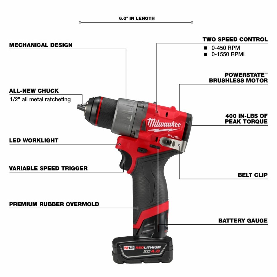 Power Tools Milwaukee Tools | Milwaukee M12 Fuel 1/2" Drill/Driver Kit 3403-22