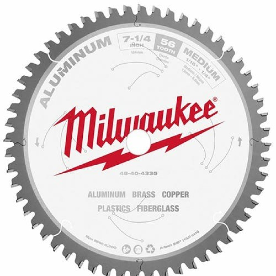 Accessories Milwaukee Tools | Milwaukee 7-1/4" 56 Tooth 5/8" Arbor Circular Saw Aluminum Cutting Blade 48-40-4335