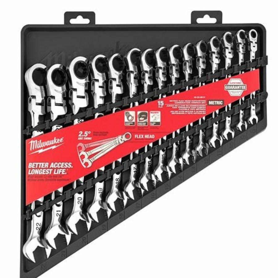 Hand Tools Milwaukee Tools | Milwaukee 15 Pc. Metric Flex Head Ratcheting Combination Wrench Set 48-22-9513