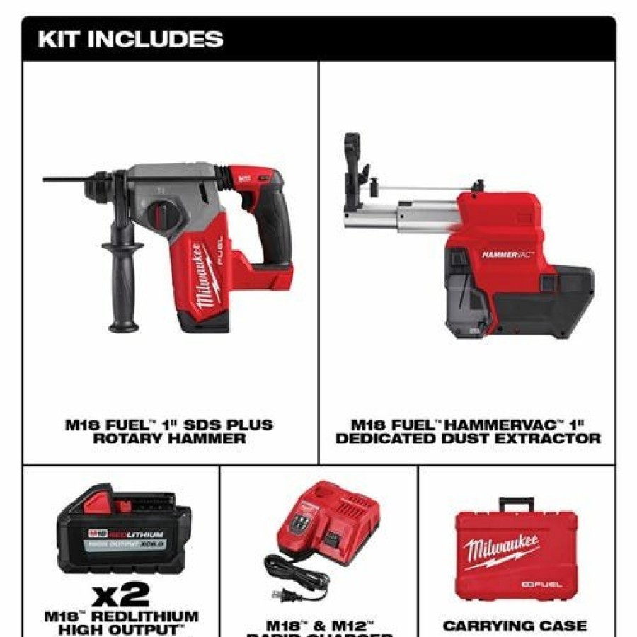 Power Tools Milwaukee Tools | Milwaukee M18 Fuel 1" Sds Plus Rotary Hammer Dust Extractor Kit 2912-22De