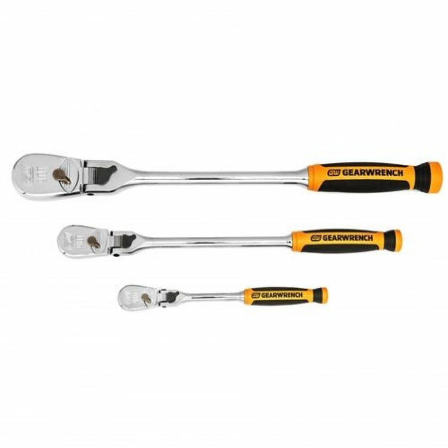 Hand Tools Gearwrench Tools | Gearwrench 3 Piece 1/4", 3/8" & 1/2" Drive 90-Tooth Dual Material Locking Flex Head Ratchet Set 81298T