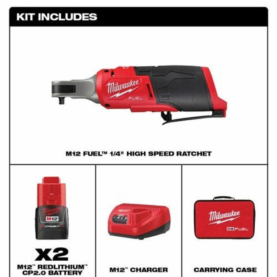 Power Tools Milwaukee Tools | Milwaukee M12 Fuel 1/4" High Speed Ratchet Kit 2566-22