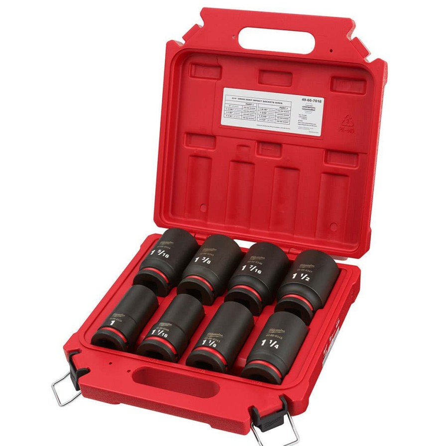 Accessories Milwaukee Tools | Milwaukee 8 Piece Shockwave Impact Duty 3/4" Drive Sae Deep 6 Point Socket Set 49-66-7018