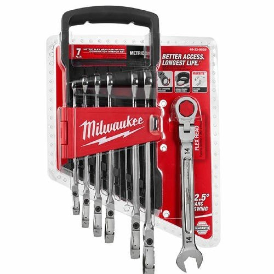 Hand Tools Milwaukee Tools | Milwaukee 7 Pc. Metric Flex Head Ratcheting Combination Wrench Set 48-22-9529