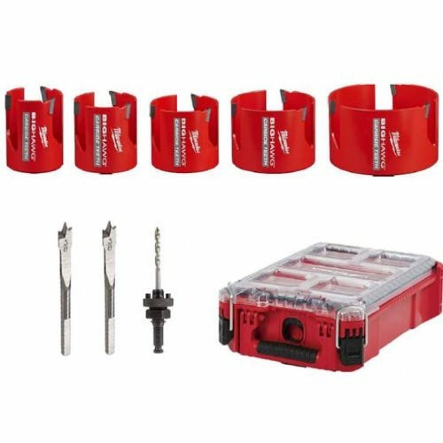 Accessories Milwaukee Tools | Milwaukee Big Hawg 9-Piece Carbide Hole Saw Set Packout Kit 49-56-9295