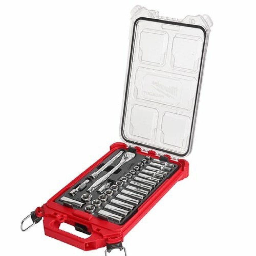 Hand Tools Milwaukee Tools | Milwaukee 3/8" Drive 32Pc Metric Ratchet & Socket Set Packout 48-22-9482