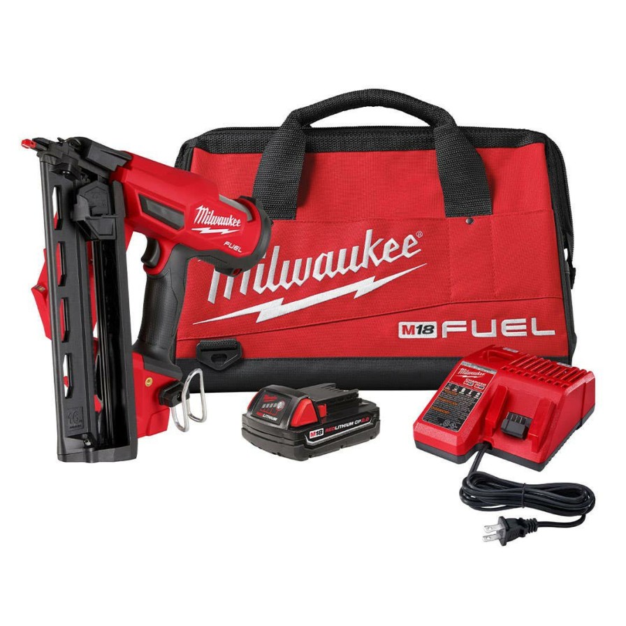 Power Tools Milwaukee Tools | Milwaukee M18 Fuel 16 Gauge Angled Finish Nailer Kit 2841-21Ct