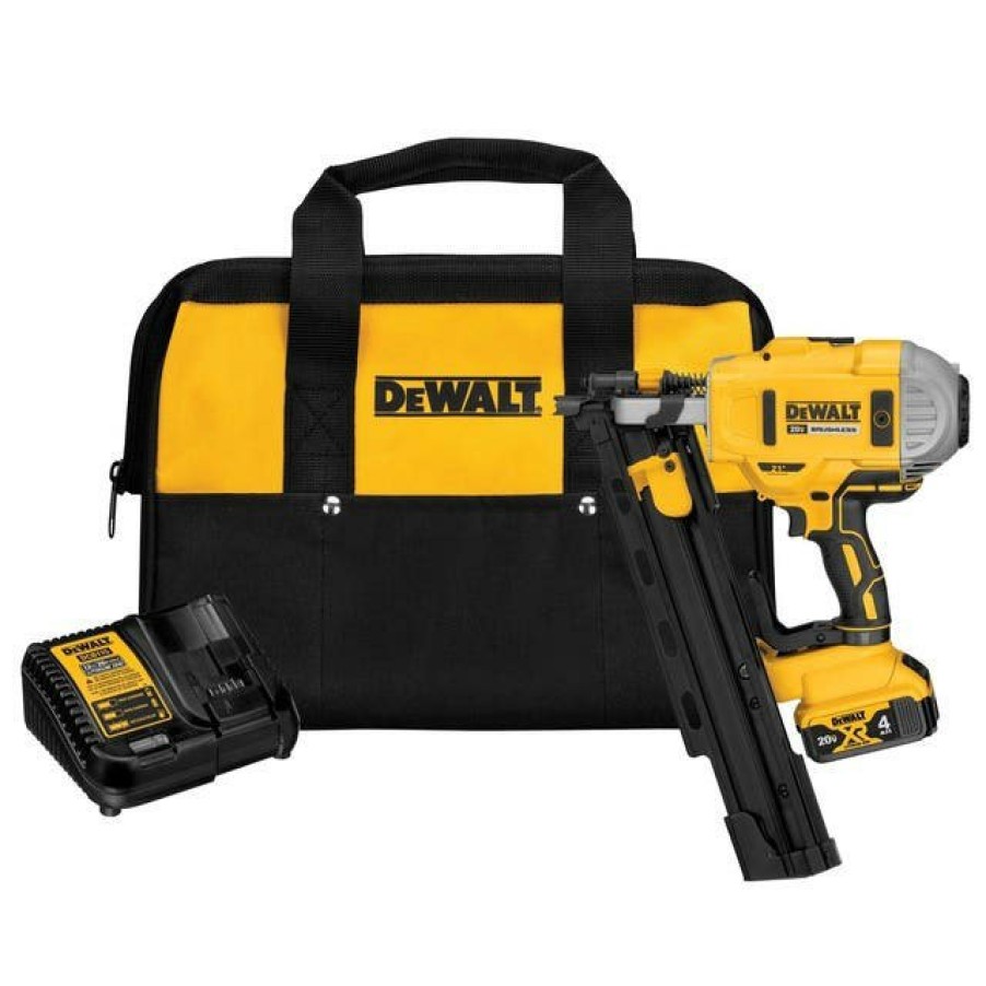 Power Tools DeWalt | Dewalt 20V Max* 21 Deg. Plastic Collated Cordless Framing Nailer Kit Dcn21Plm1