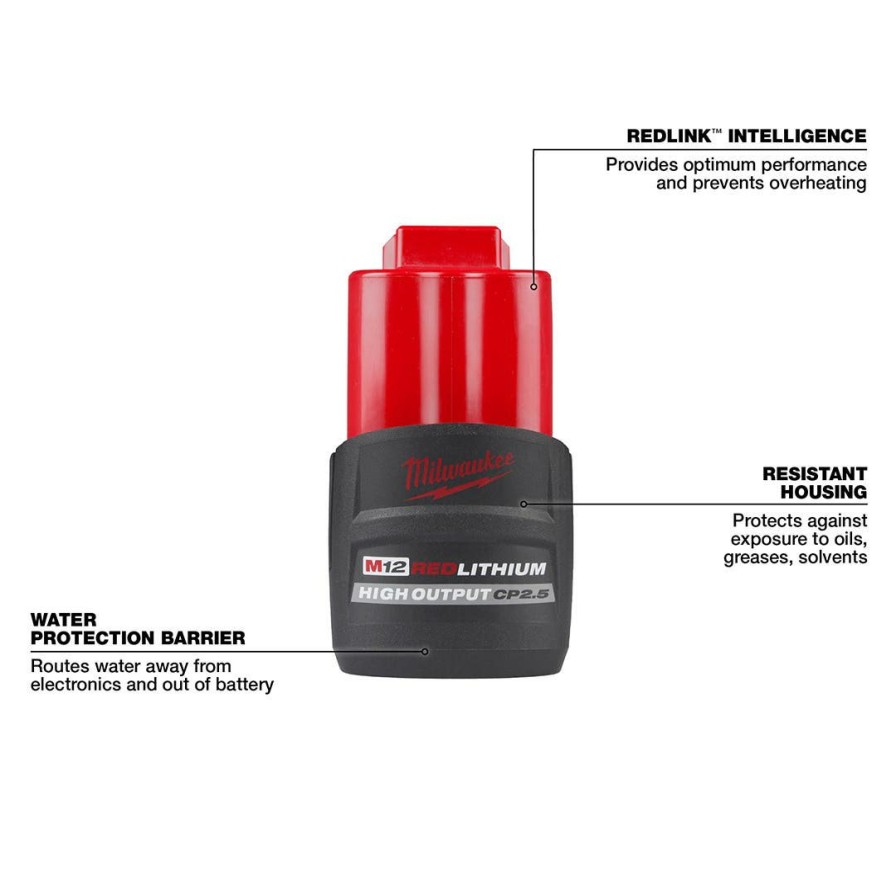 Power Tools Milwaukee Tools | Milwaukee M12 Redlithium High Output Cp2.5 Battery Pack 48-11-2425