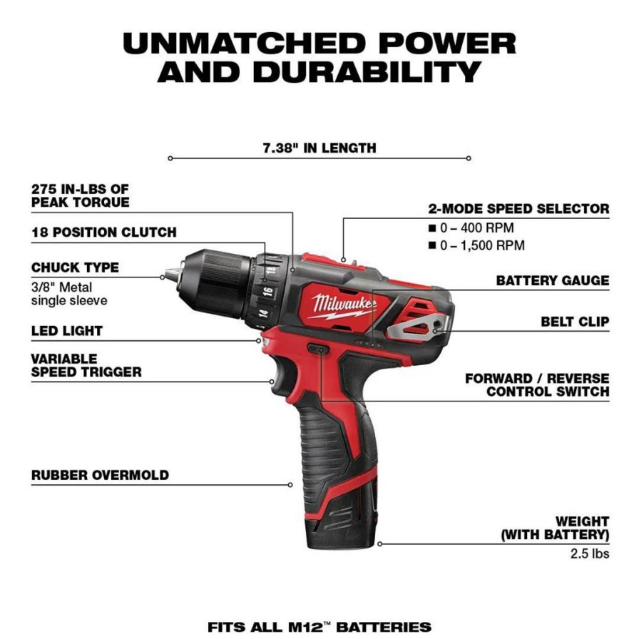 Power Tools Milwaukee Tools | Milwaukee M12 Cordless 2-Tool Drill/Impact Combo Kit 2494-22