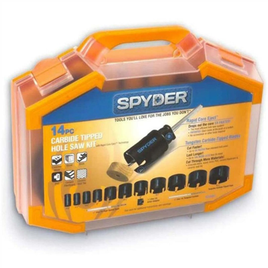 Accessories Spyder | Spyder 14-Piece Carbide Tipped Deep Cut Hole Saw Kit 600880