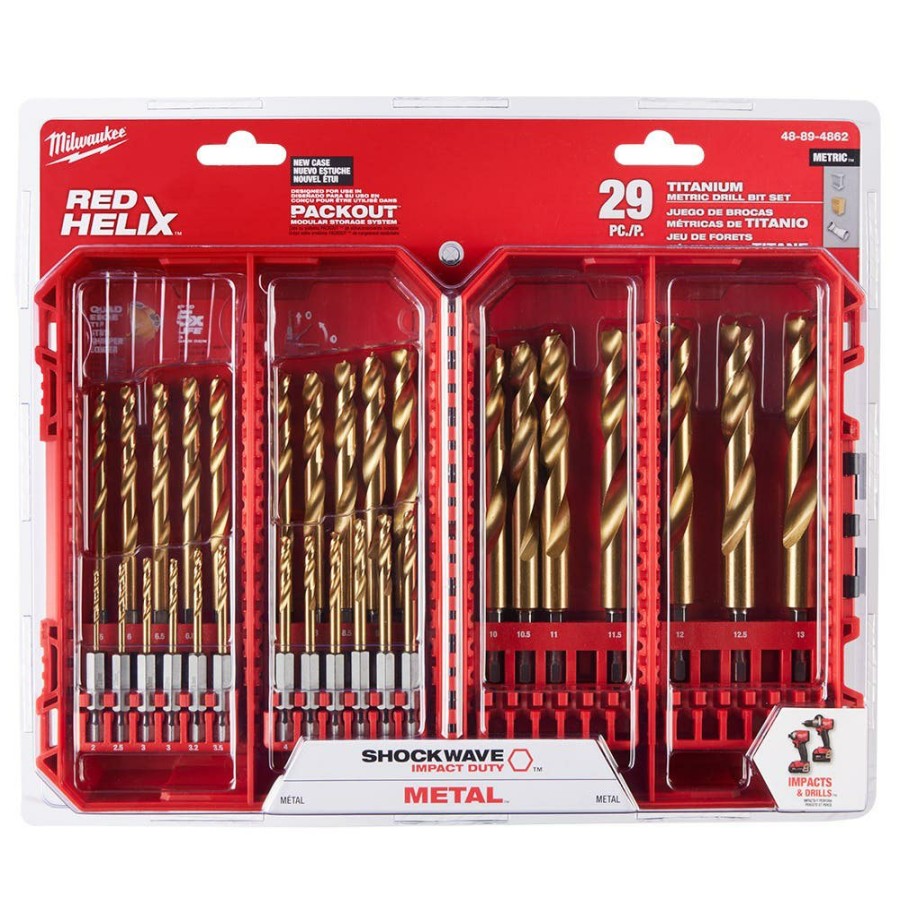 Accessories Milwaukee Tools | Milwaukee Shockwave Impact Duty Red Helix Titanium Metric Drill Bit Set - 29Pc 48-89-4862