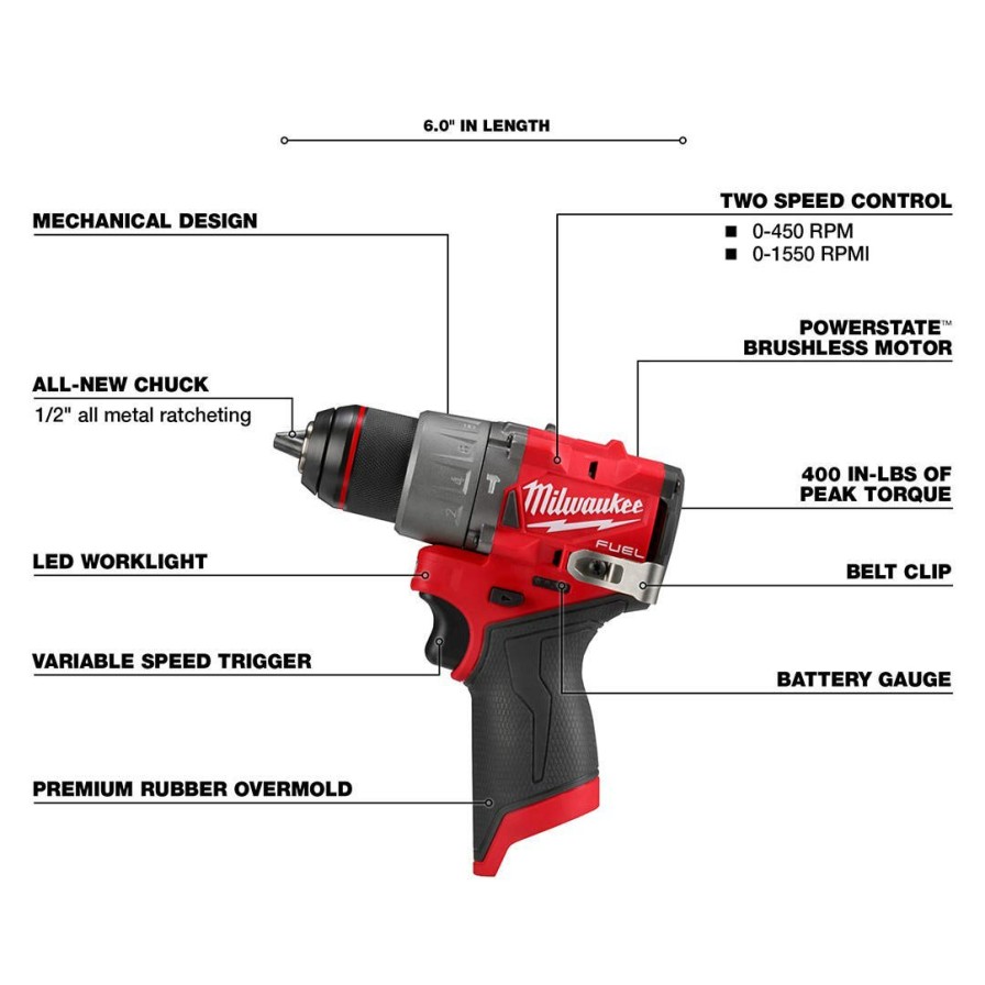 Power Tools Milwaukee Tools | Milwaukee M12 Fuel 1/2" Hammer Drill/Driver 3404-20