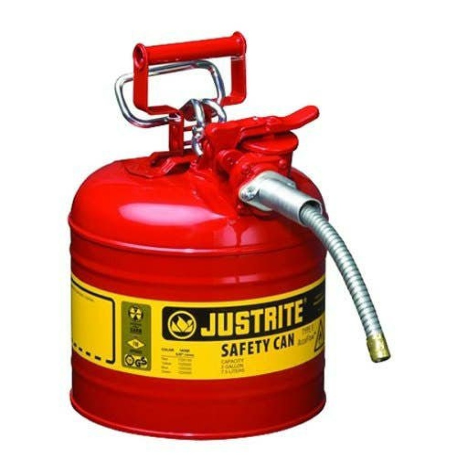 Hardware & Jobsite Supplies Justrite | Justrite Type Ii Accuflow Steel Steel Safety Can For Flammables 2 Gallon 5/8 Metal Hose Red 7220120