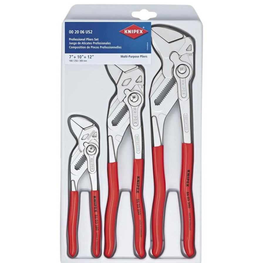 Hand Tools Knipex | Knipex 3 Pc. Professional Chrome Pliers Wrench Set (7", 10" & 12") 00 20 06 Us2