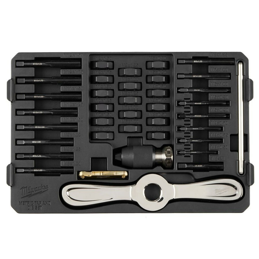 Accessories Milwaukee Tools | Milwaukee 38Pc Metric Tap & Die Packout Set W/ Hex-Lok 2-In-1 Handle 49-22-5603