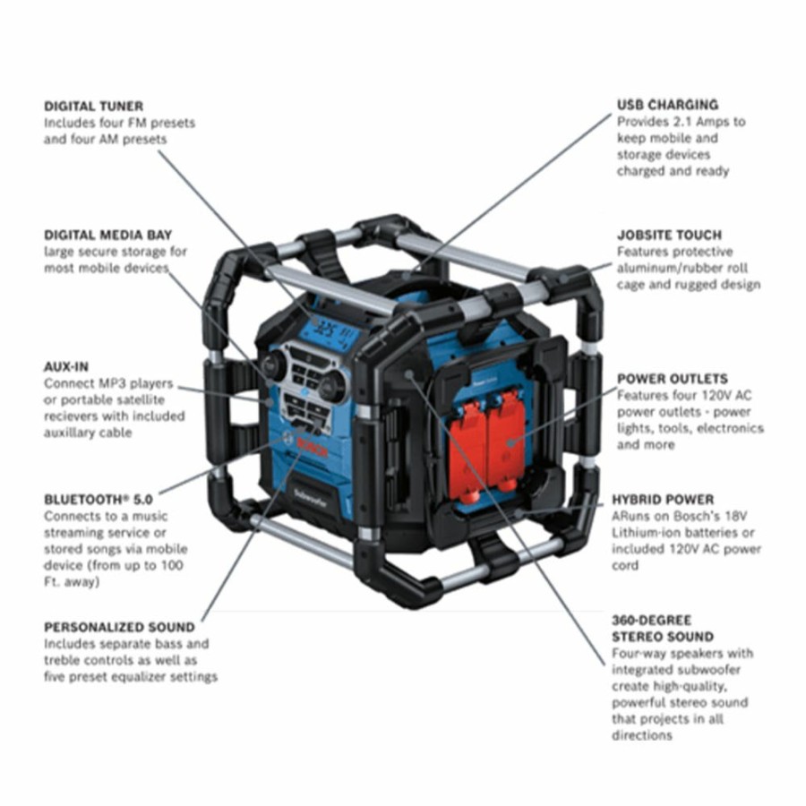 Power Tools Bosch Power Tools | Bosch 18V Jobsite Radio With Bluetooth 5.0 And Power Station Gpb18V-5Cn