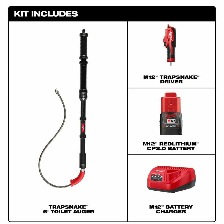 Power Tools Milwaukee Tools | Milwaukee M12 Trapsnake 6' Toilet Auger 3576-21