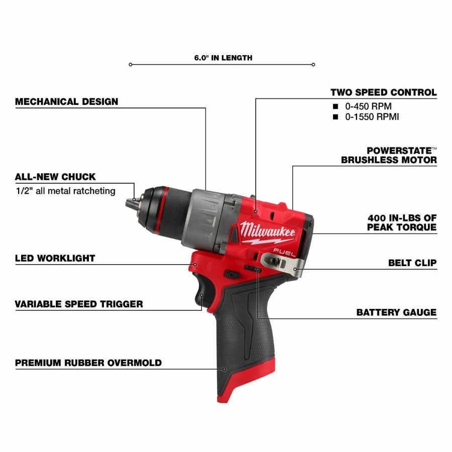 Power Tools Milwaukee Tools | Milwaukee M12 Fuel 1/2" Drill/Driver 3403-20