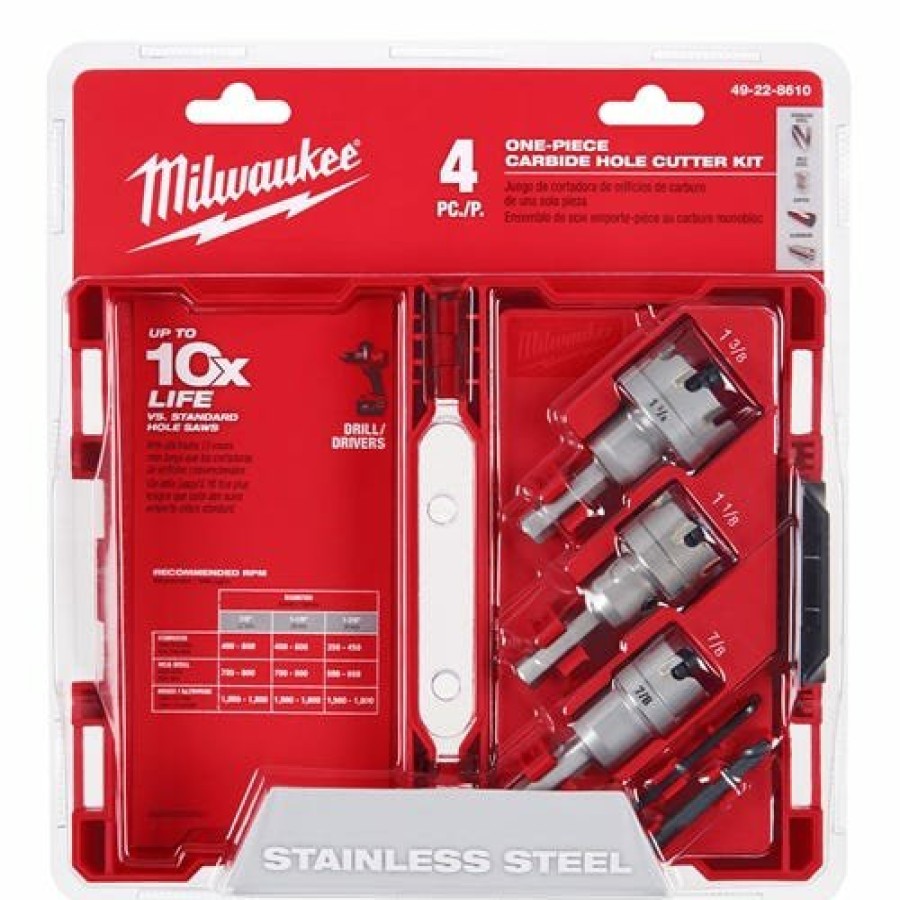 Accessories Milwaukee Tools | Milwaukee 4 Piece One-Piece Carbide Hole Cutter Set 49-22-8610