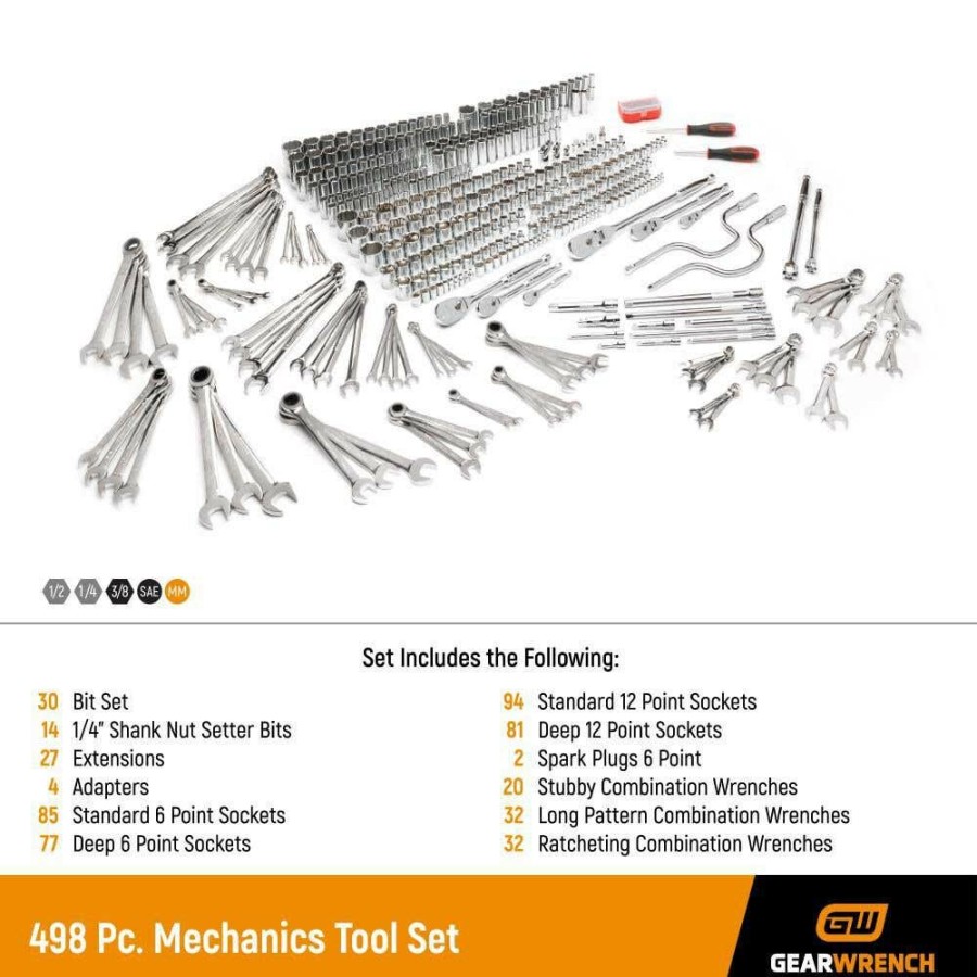 Hand Tools Gearwrench Tools | Gearwrench 498Pc Mechanics Hand Tool Master Set 89070