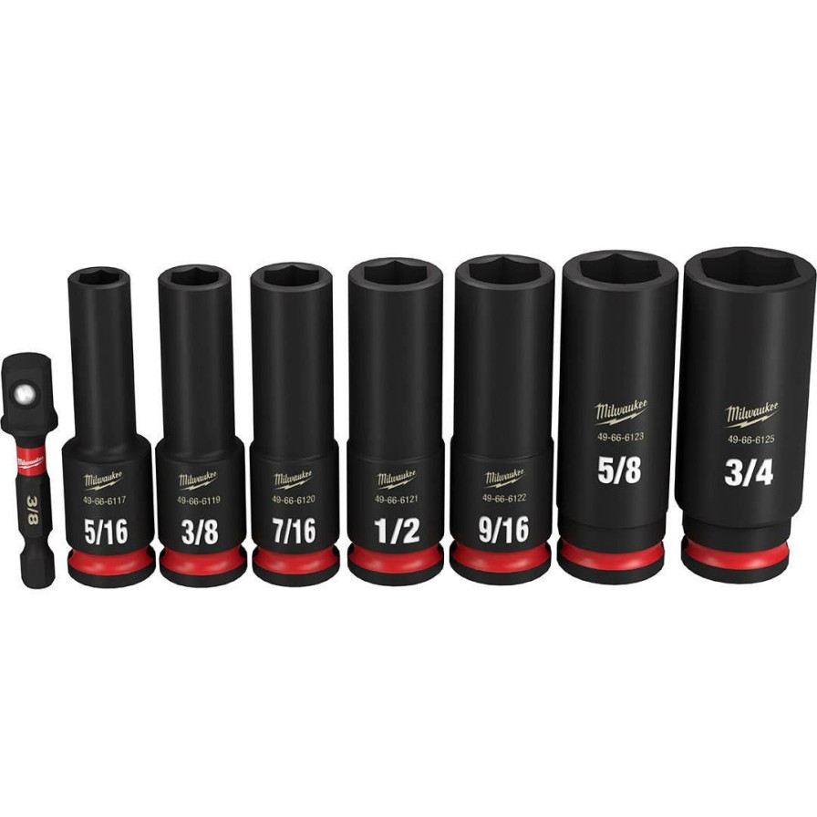 Accessories Milwaukee Tools | Milwaukee 8 Piece Shockwave Impact Duty 3/8" Drive Sae Deep 6 Point Socket Set 49-66-7024