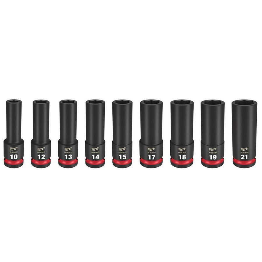 Accessories Milwaukee Tools | Milwaukee 9Pc Shockwave Impact Duty 1/2" Drive Metric Deep 6 Point Socket Set 49-66-7032