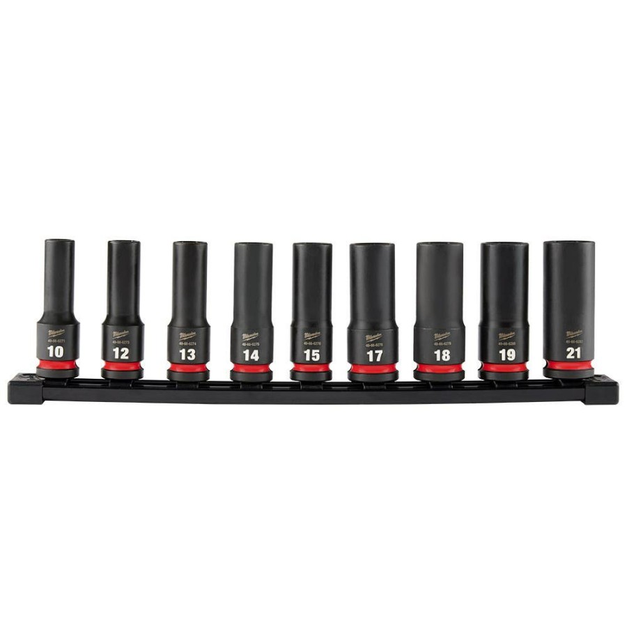 Accessories Milwaukee Tools | Milwaukee 9Pc Shockwave Impact Duty 1/2" Drive Metric Deep 6 Point Socket Set 49-66-7032