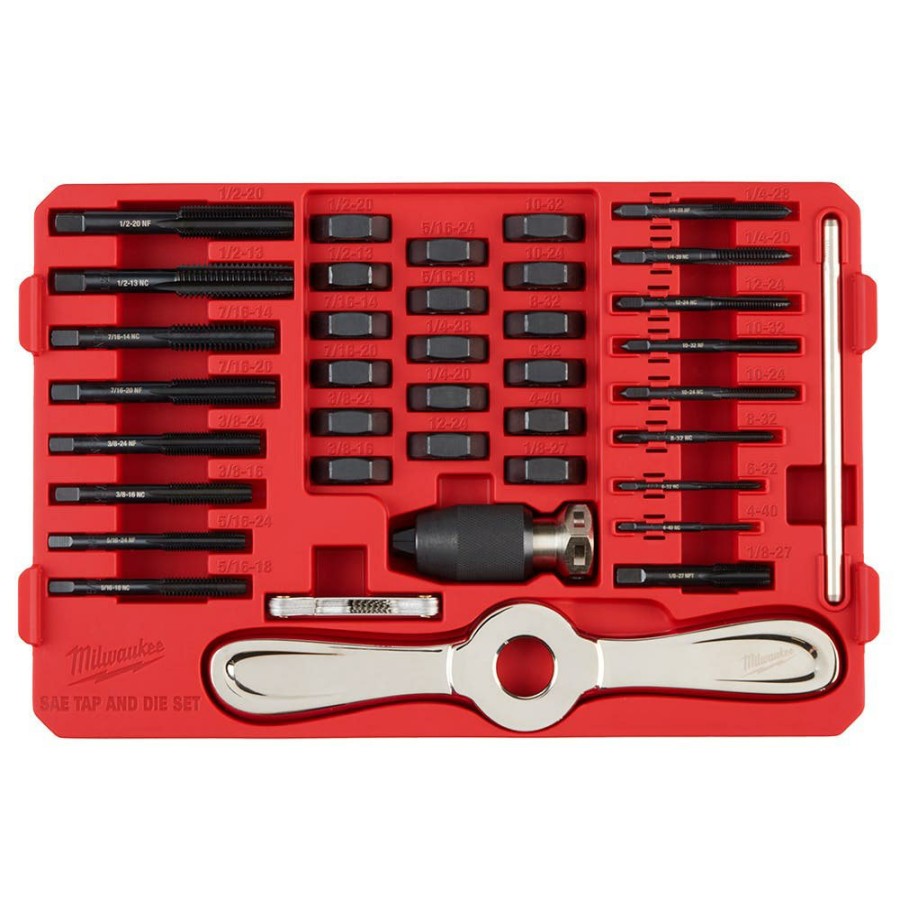 Accessories Milwaukee Tools | Milwaukee 38Pc Sae Tap & Die Packout Set W/ Hex-Lok 2-In-1 Handle 49-22-5604