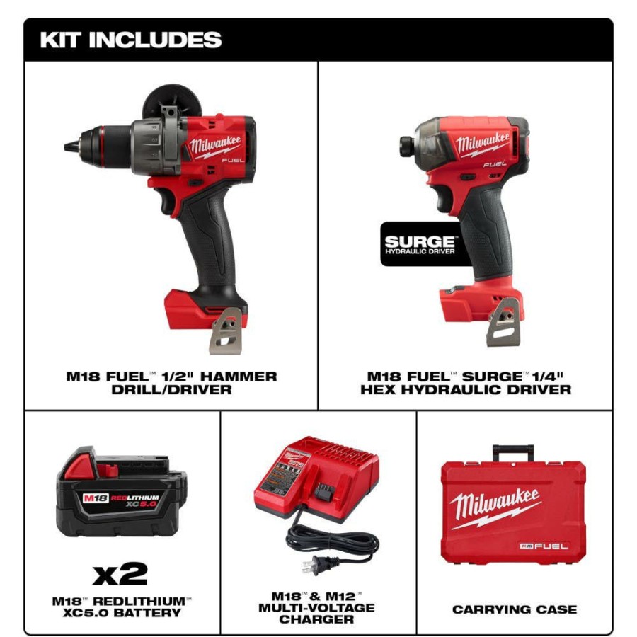 Power Tools Milwaukee Tools | Milwaukee M18 Fuel 2-Tool Combo Surge Kit 3699-22