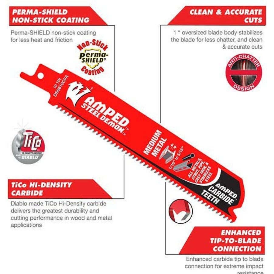 Accessories Freud Diablo Blades | Freud Diablo 9" 10 Tpi Steel Demon Amped Medium Metal Carbide Reciprocating Saw Blade (3 Pack) Ds0910Cfa3