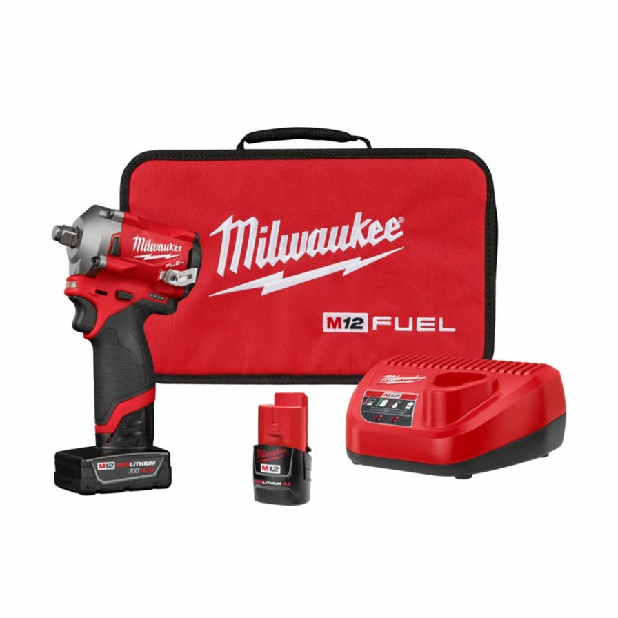 Power Tools Milwaukee Tools | Milwaukee M12 Fuel Stubby 1/2" Impact Wrench Friction Ring (4.0Ah/2.0Ah) Kit 2555-22