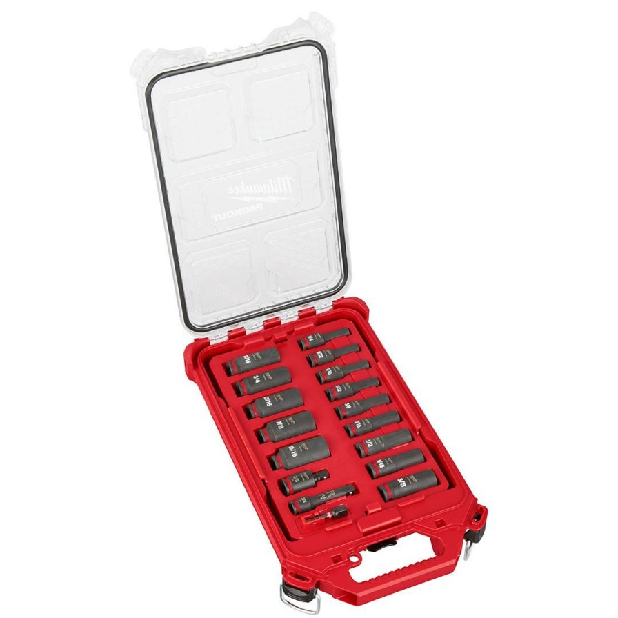 Accessories Milwaukee Tools | Milwaukee 17Pc. Shockwave Impact Duty 3/8" Drive Sae Packout Deep Socket Set 49-66-6800