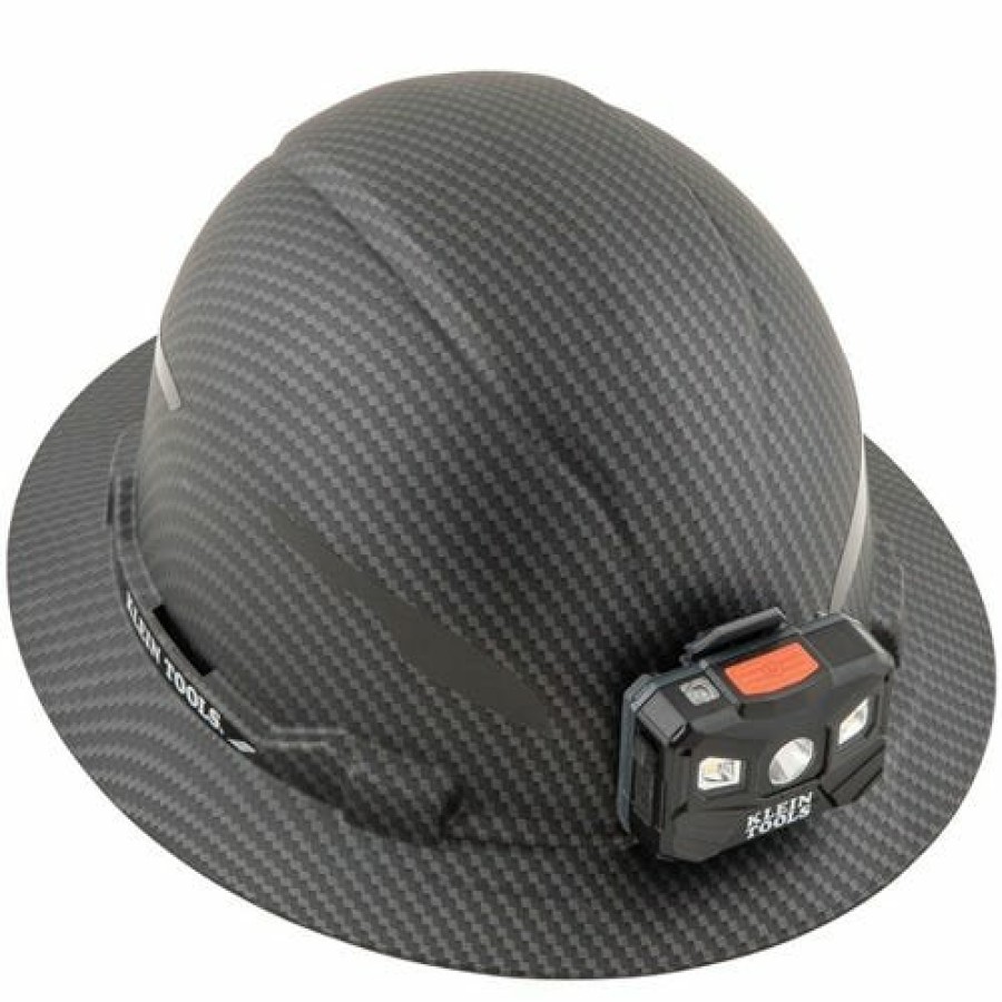 Safety & Work Wear Klein Tools | Klein Non-Vented Full Brim Premium Karbn Class E Hard Hat W/ Rechargeable Headlamp 60346