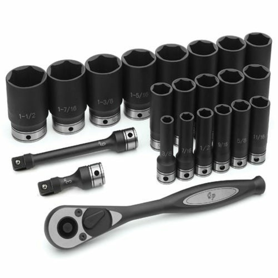 Hand Tools Grey Pneumatic Sockets | Grey Pneumatic 22 Piece 1/2" Drive 6-Point Deep Length Duo-Socket Set (Sae) 82622D