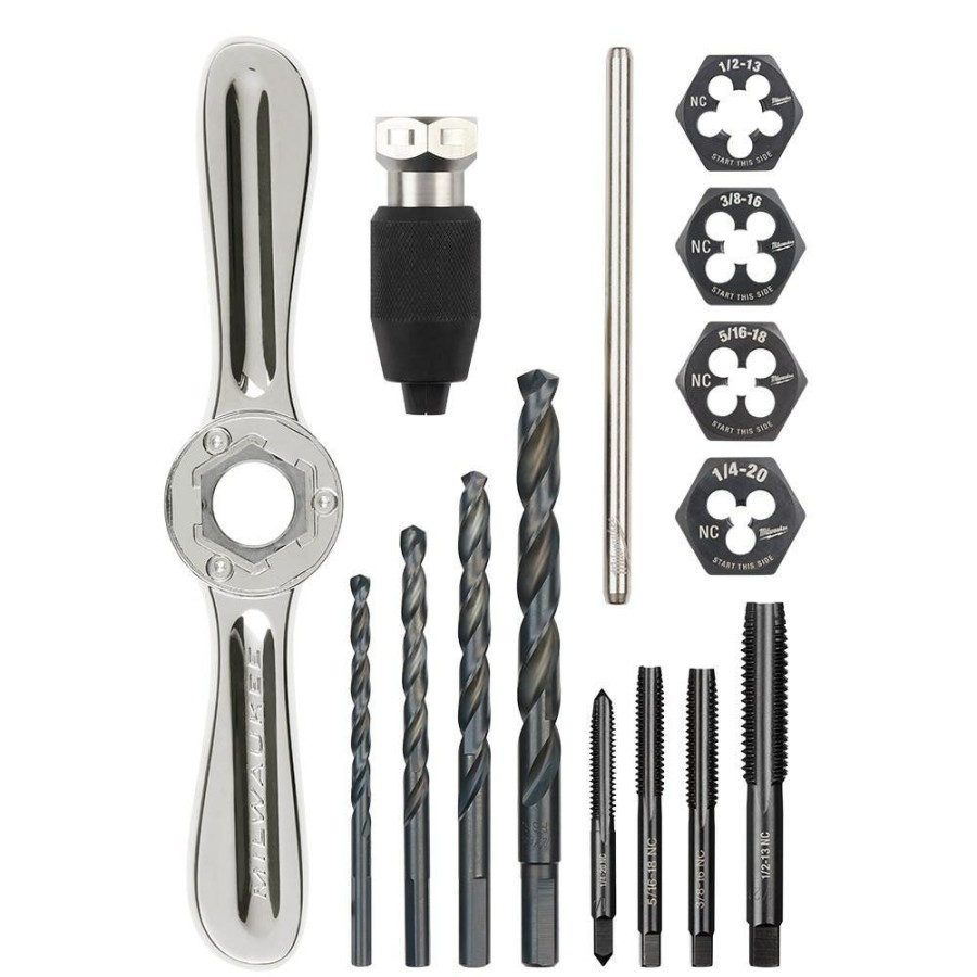 Accessories Milwaukee Tools | Milwaukee 15Pc Sae Tap And Die Set With Hex-Lok 2-In-1 Handle 49-22-5602