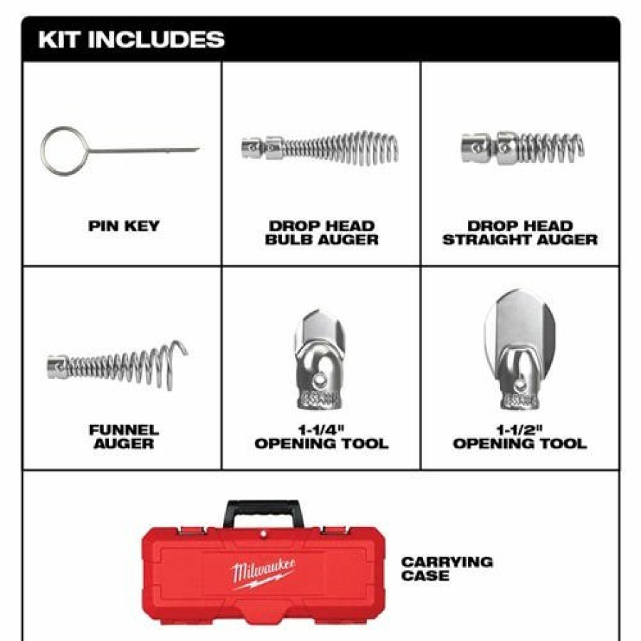 Accessories Milwaukee Tools | Milwaukee 1-1/4 - 2" Head Attachment Kit For Milwaukee 5/8" Sectional Cable 48-53-3820